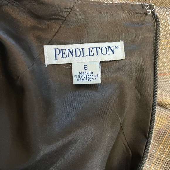Pendleton Womens 100% Virgin Wool Plaid Top Brown Tan Size 6 3/4 Sleeve Blouse - Picture 6 of 7